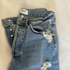 Agolde Women's Light Blue Distressed Boyfriend Jeans